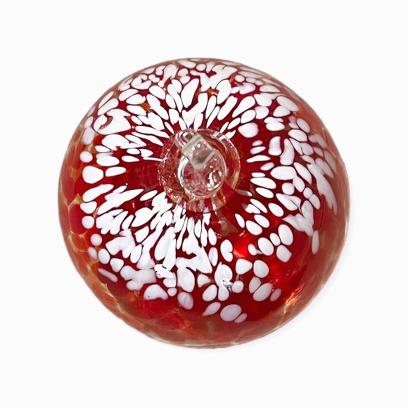 Stunning Handblown Orange/Red/White Glass Ornament, 3.5” diameter - Picture 3 of 4
